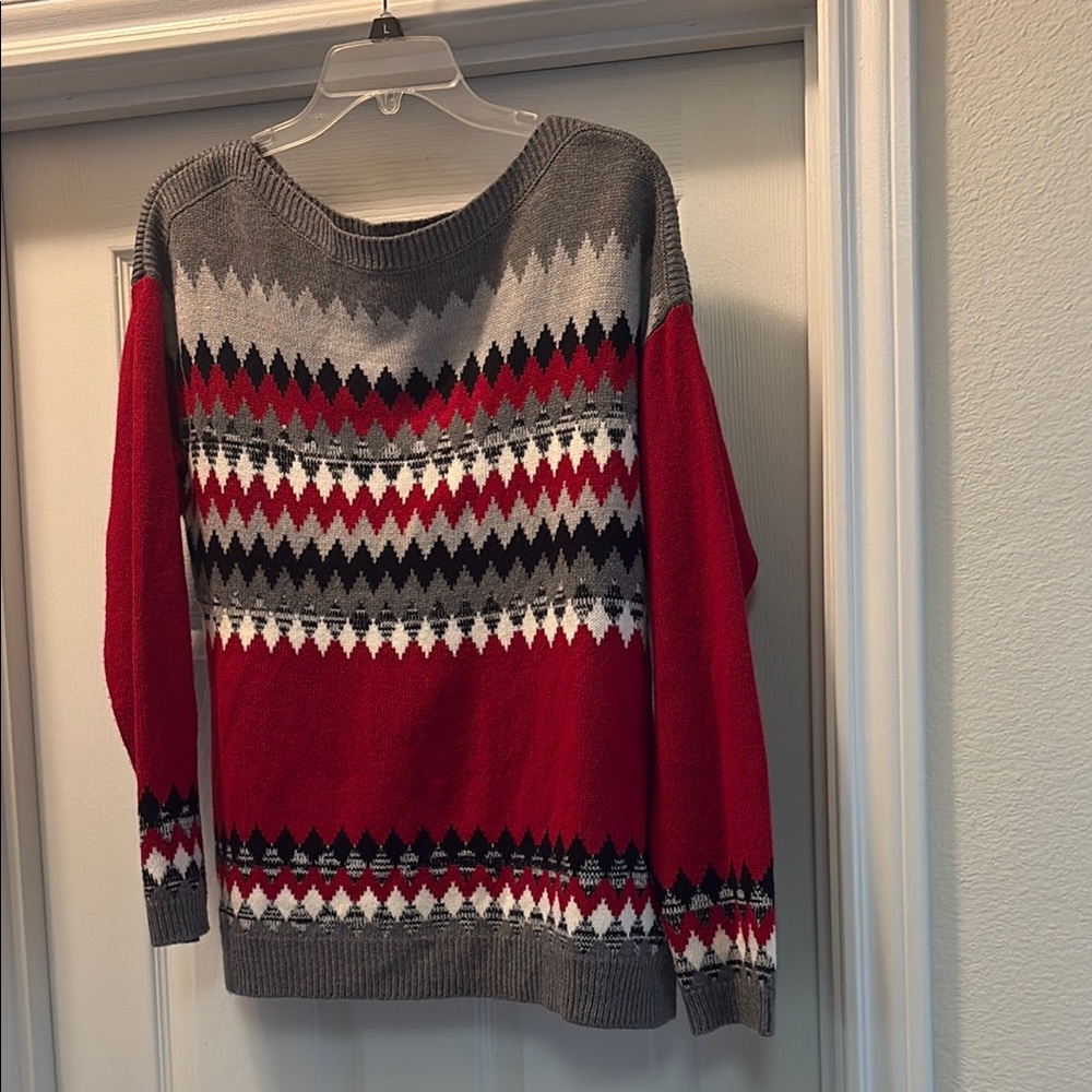 New York & Company Red and Gray Crewneck Sweater